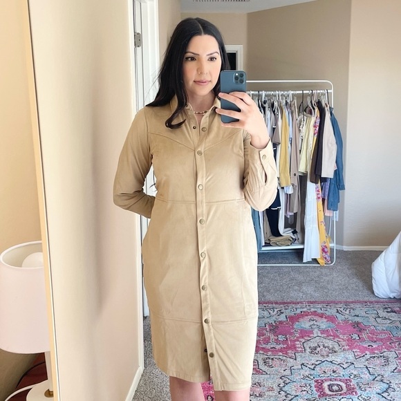 Denim & Co - Canyon Retreat Tan Suede Long Sleeve Dress - Picture 3 of 13